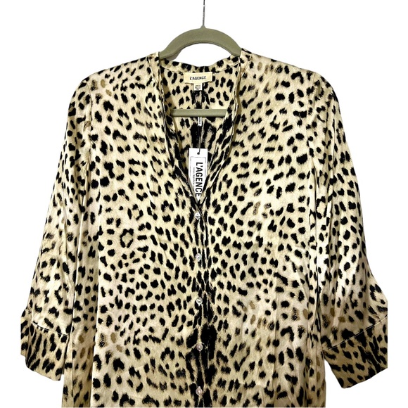 L'AGENCE Aoki 3/4 Quarter Silk Charmeuse Blouse in Animal Print (XS) - Picture 3 of 8